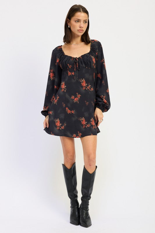 Mini Long Sleeve Dress With Square Neckline - Premium variable from Tooksie - Just $70.99! Shop now at Tooksie
