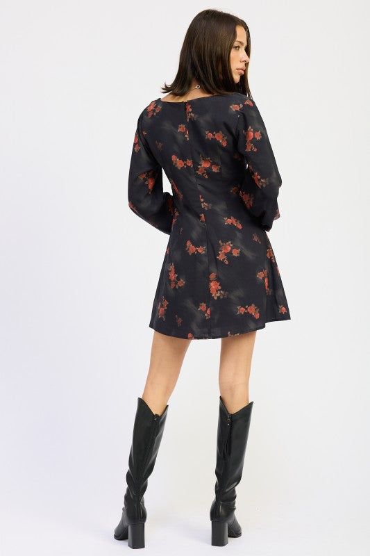 Mini Long Sleeve Dress With Square Neckline - Premium variable from Tooksie - Just $70.99! Shop now at Tooksie