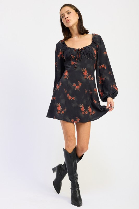 Mini Long Sleeve Dress With Square Neckline - Premium variable from Tooksie - Just $70.99! Shop now at Tooksie