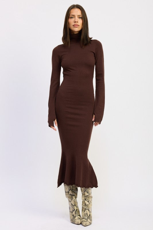 Turtle Neck Midi Dress With Back Cutout - Premium variable from Tooksie - Just $65.99! Shop now at Tooksie