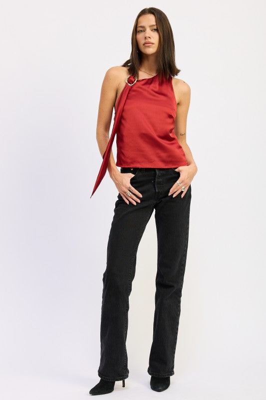 One Shoulder Top With Scarf Detail - Premium variable from Tooksie - Just $41.99! Shop now at Tooksie
