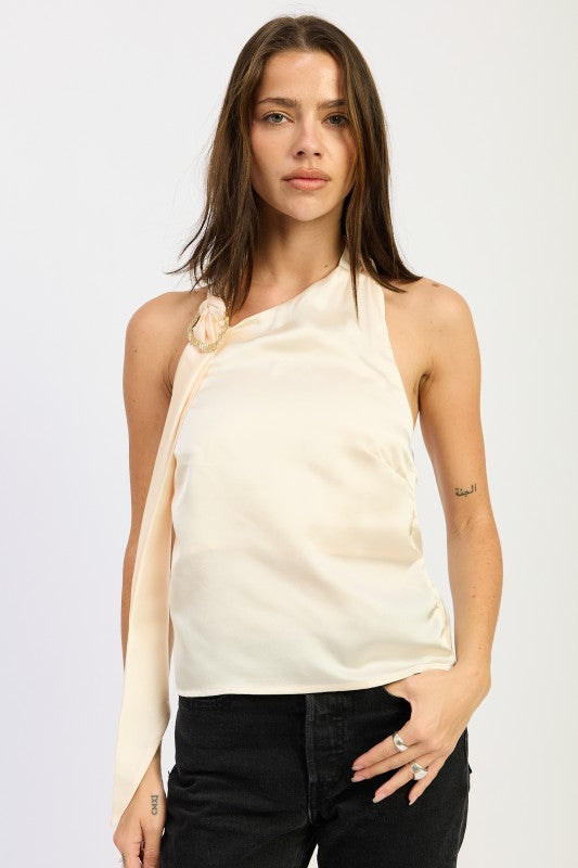 One Shoulder Top With Scarf Detail - Premium variable from Tooksie - Just $41.99! Shop now at Tooksie