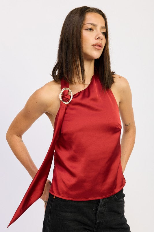 One Shoulder Top With Scarf Detail - Premium variable from Tooksie - Just $41.99! Shop now at Tooksie