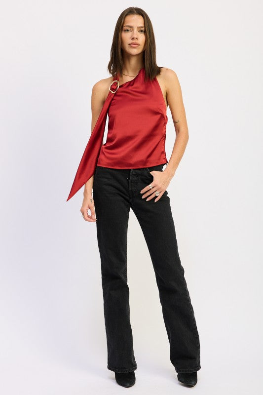 One Shoulder Top With Scarf Detail - Premium variable from Tooksie - Just $41.99! Shop now at Tooksie