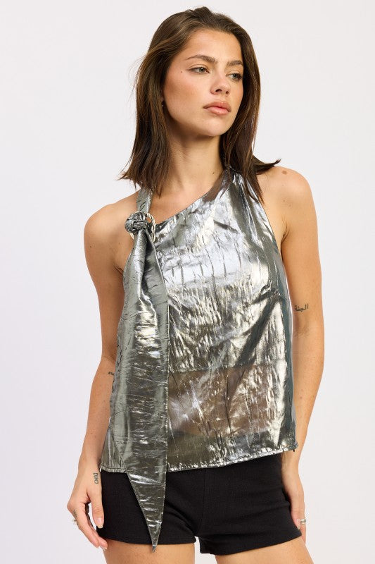 Metallic One Shoulder Top With Scarf Detail - Premium variable from Tooksie - Just $49.99! Shop now at Tooksie