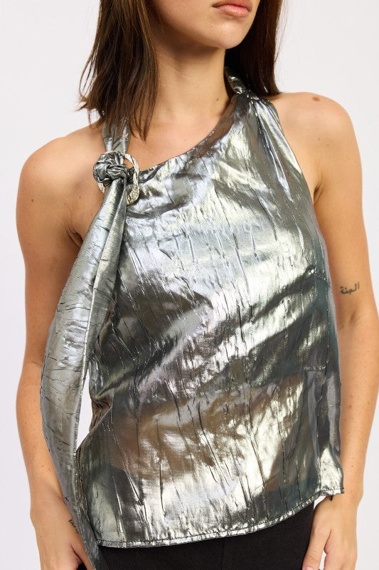 Metallic One Shoulder Top With Scarf Detail - Premium variable from Tooksie - Just $49.99! Shop now at Tooksie