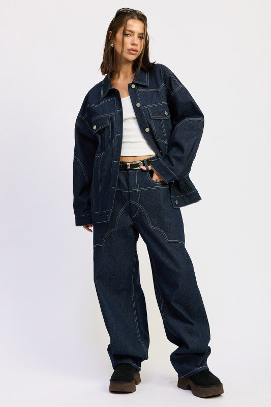 Oversized Button Up Denim Jacket - Premium variable from Tooksie - Just $83.99! Shop now at Tooksie