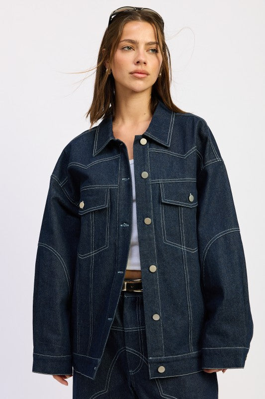 Oversized Button Up Denim Jacket - Premium variable from Tooksie - Just $83.99! Shop now at Tooksie