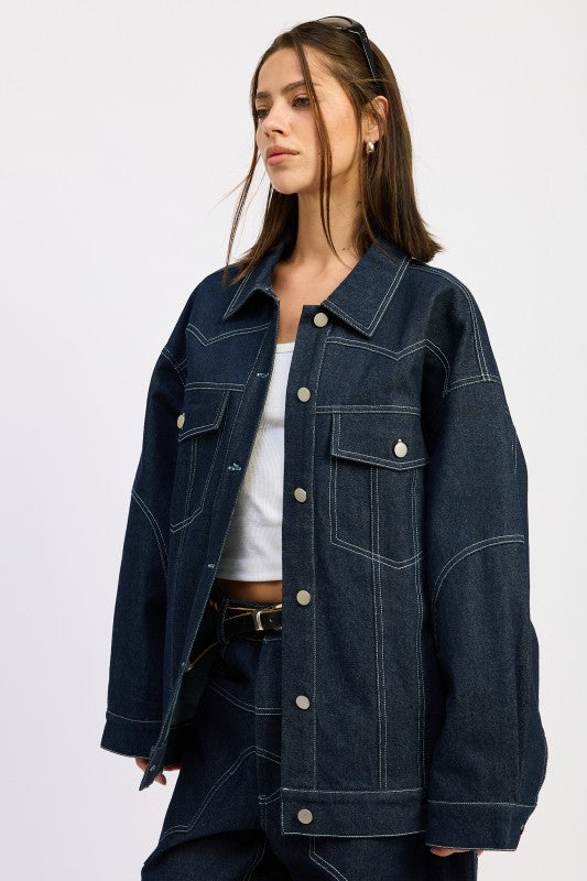 Oversized Button Up Denim Jacket - Premium variable from Tooksie - Just $83.99! Shop now at Tooksie