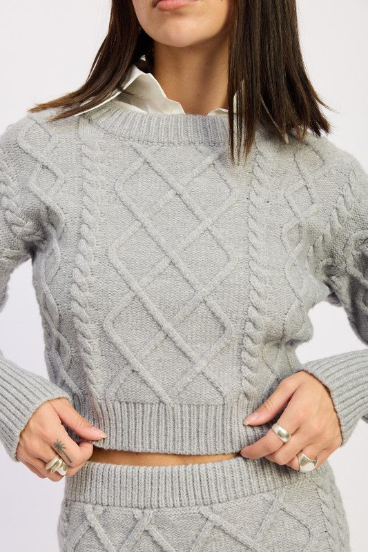 Grey Cable Knit Cropped Sweater - Premium variable from Tooksie - Just $70.99! Shop now at Tooksie