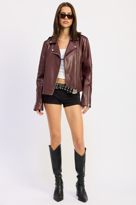 Faux Leather Biker Jacket - Premium variable from Tooksie - Just $106.99! Shop now at Tooksie