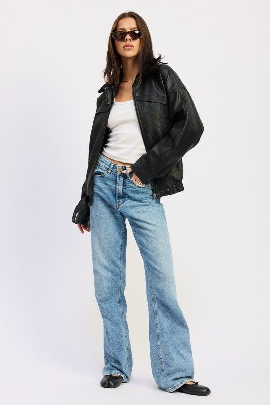 Shearling Collar Faux Leather Jacket - Premium variable from Tooksie - Just $122.99! Shop now at Tooksie