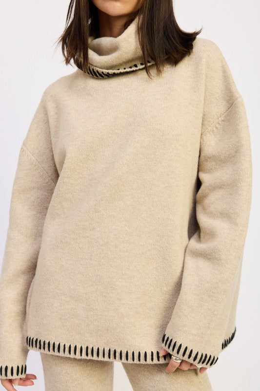 Oversized Turtle Neck Sweater With Stitching - Premium variable from Tooksie - Just $57.99! Shop now at Tooksie