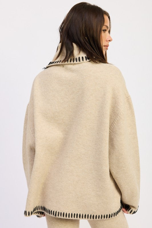 Oversized Turtle Neck Sweater With Stitching - Premium variable from Tooksie - Just $57.99! Shop now at Tooksie