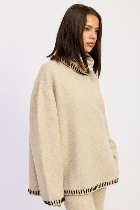 Oversized Turtle Neck Sweater With Stitching - Premium variable from Tooksie - Just $57.99! Shop now at Tooksie
