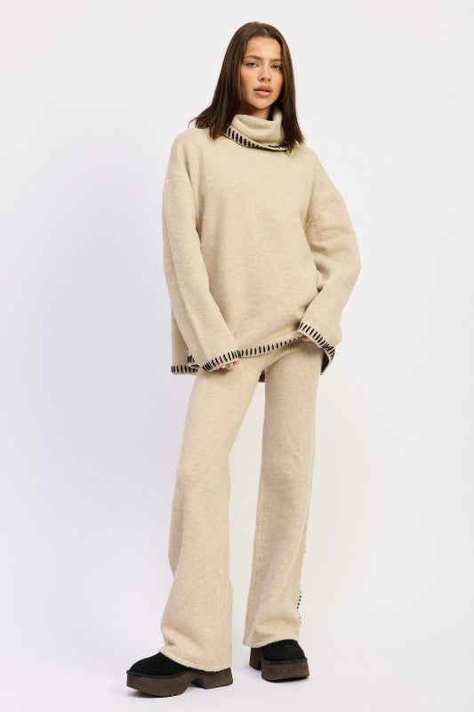 Oversized Turtle Neck Sweater With Stitching - Premium variable from Tooksie - Just $57.99! Shop now at Tooksie