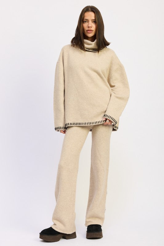 Wide Leg Trousers With Blanket Stitching - Premium variable from Tooksie - Just $49.99! Shop now at Tooksie