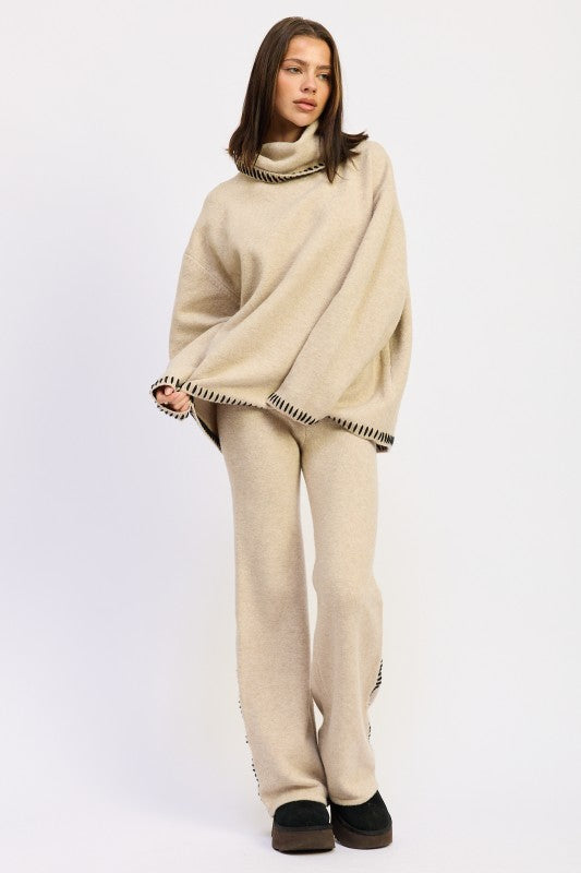 Wide Leg Trousers With Blanket Stitching - Premium variable from Tooksie - Just $49.99! Shop now at Tooksie