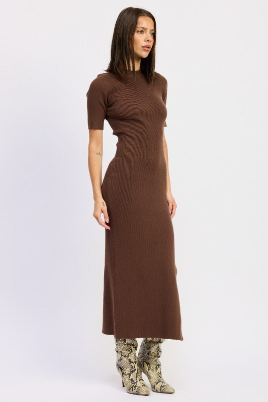Ribbed Sweater Midi Dress With Slit - Premium variable from Tooksie - Just $63.99! Shop now at Tooksie