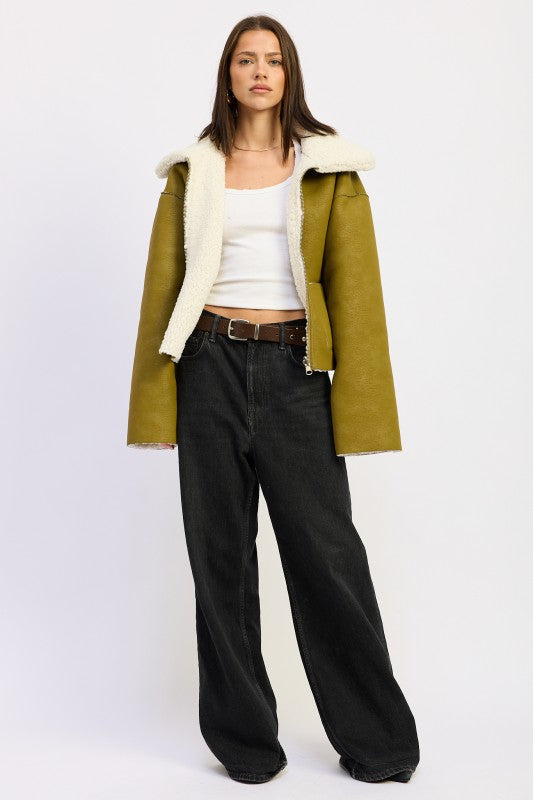 Reversible Faux Suede Shearling Jacket - Premium variable from Tooksie - Just $119.99! Shop now at Tooksie