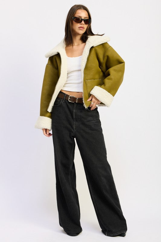 Reversible Faux Suede Shearling Jacket - Premium variable from Tooksie - Just $119.99! Shop now at Tooksie