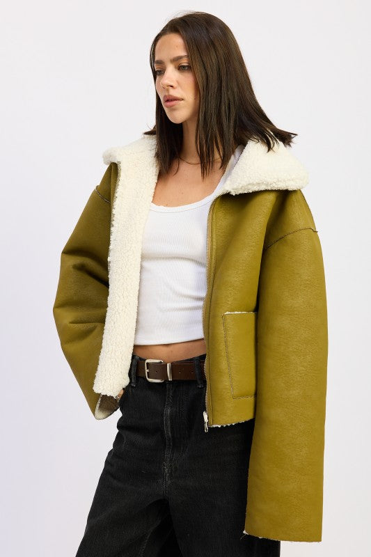 Reversible Faux Suede Shearling Jacket - Premium variable from Tooksie - Just $119.99! Shop now at Tooksie
