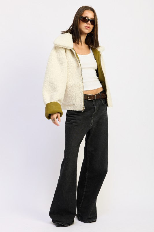 Reversible Faux Suede Shearling Jacket - Premium variable from Tooksie - Just $119.99! Shop now at Tooksie