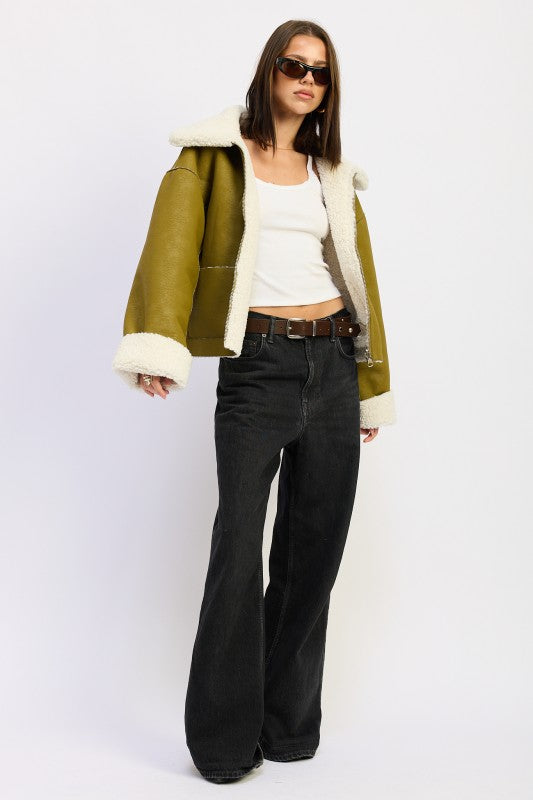 Reversible Faux Suede Shearling Jacket - Premium variable from Tooksie - Just $119.99! Shop now at Tooksie