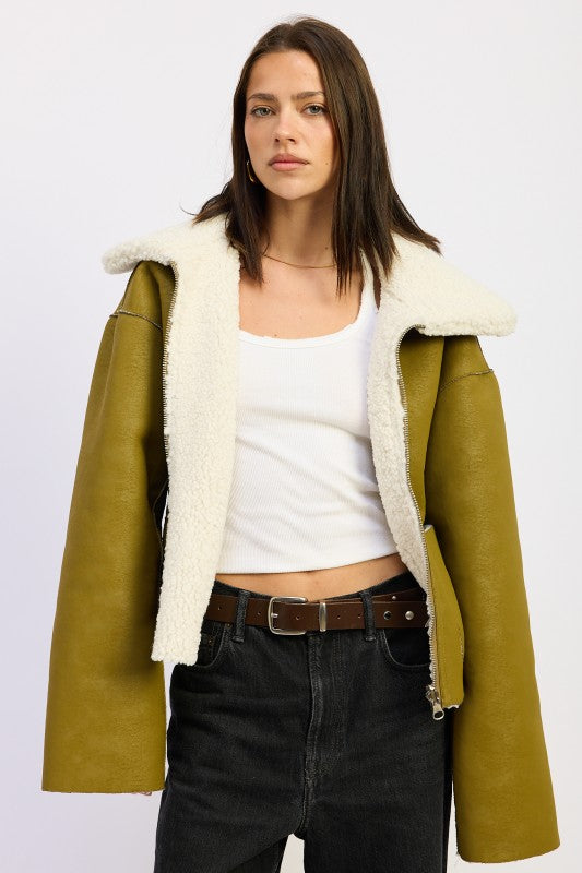 Reversible Faux Suede Shearling Jacket - Premium variable from Tooksie - Just $119.99! Shop now at Tooksie