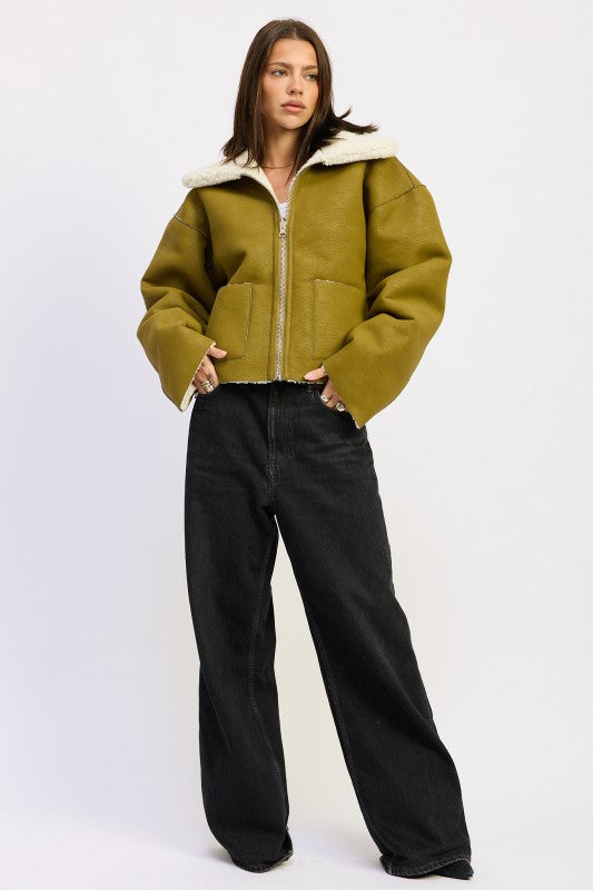 Reversible Faux Suede Shearling Jacket - Premium variable from Tooksie - Just $119.99! Shop now at Tooksie