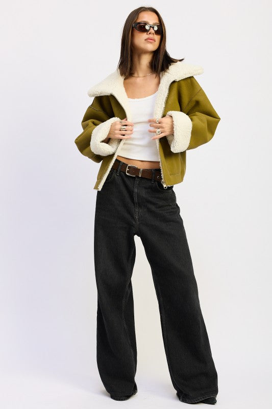 Reversible Faux Suede Shearling Jacket - Premium variable from Tooksie - Just $119.99! Shop now at Tooksie