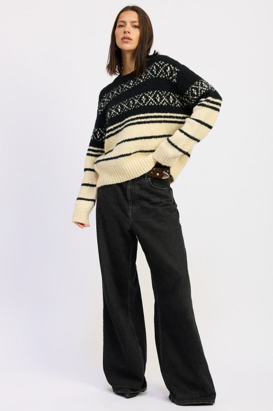 Fair Isle Striped Oversize Sweater - Premium variable from Tooksie - Just $62.99! Shop now at Tooksie