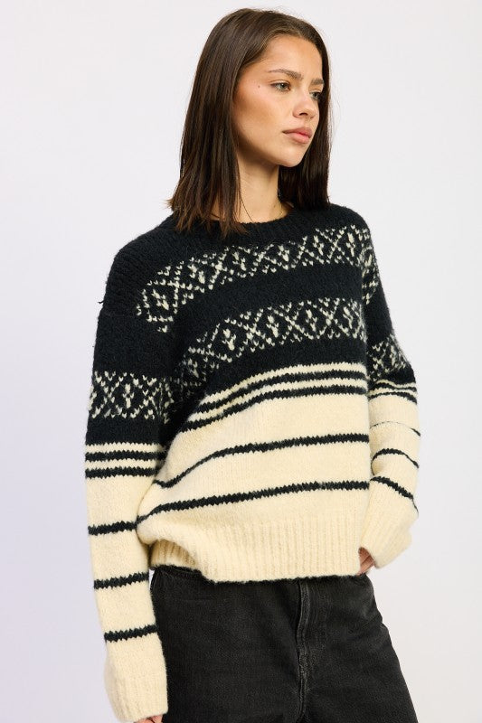 Fair Isle Striped Oversize Sweater - Premium variable from Tooksie - Just $62.99! Shop now at Tooksie