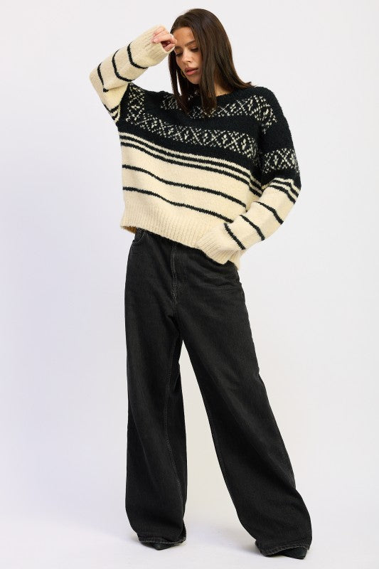 Fair Isle Striped Oversize Sweater - Premium variable from Tooksie - Just $62.99! Shop now at Tooksie