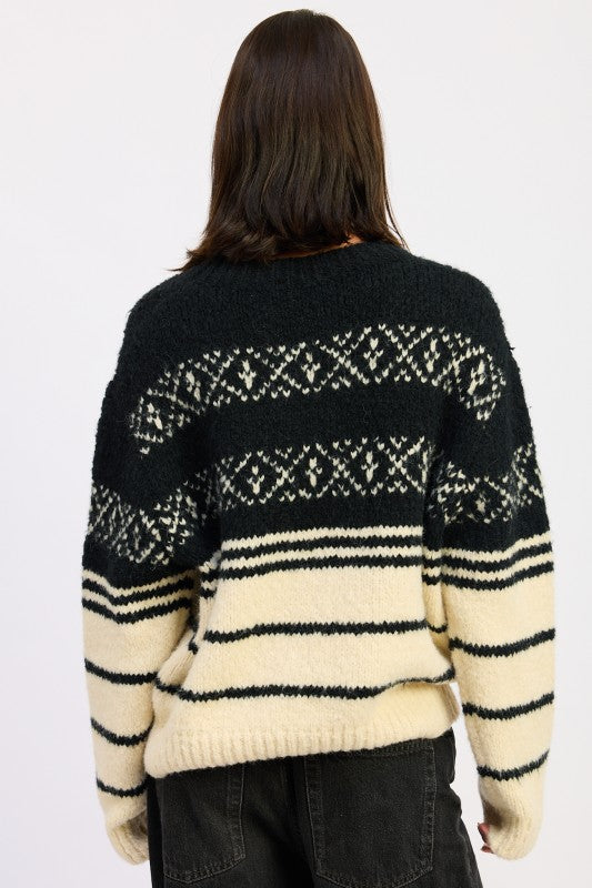 Fair Isle Striped Oversize Sweater - Premium variable from Tooksie - Just $62.99! Shop now at Tooksie