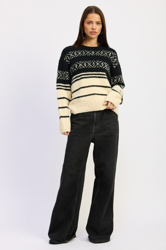 Fair Isle Striped Oversize Sweater - Premium variable from Tooksie - Just $62.99! Shop now at Tooksie