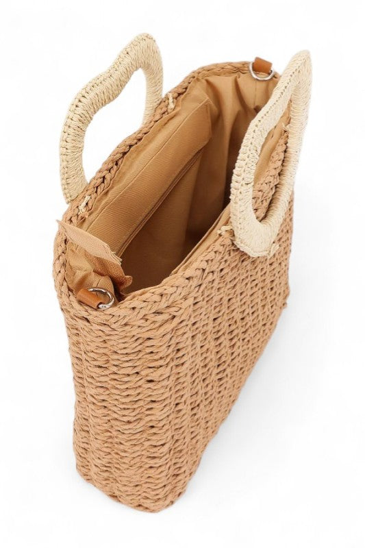 Heart Shape Handle Straw Tote - Premium variable from Tooksie - Just $46.99! Shop now at Tooksie