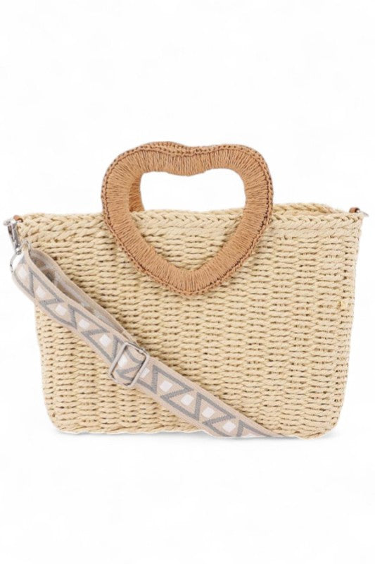 Heart Shape Handle Straw Tote - Premium variable from Tooksie - Just $46.99! Shop now at Tooksie
