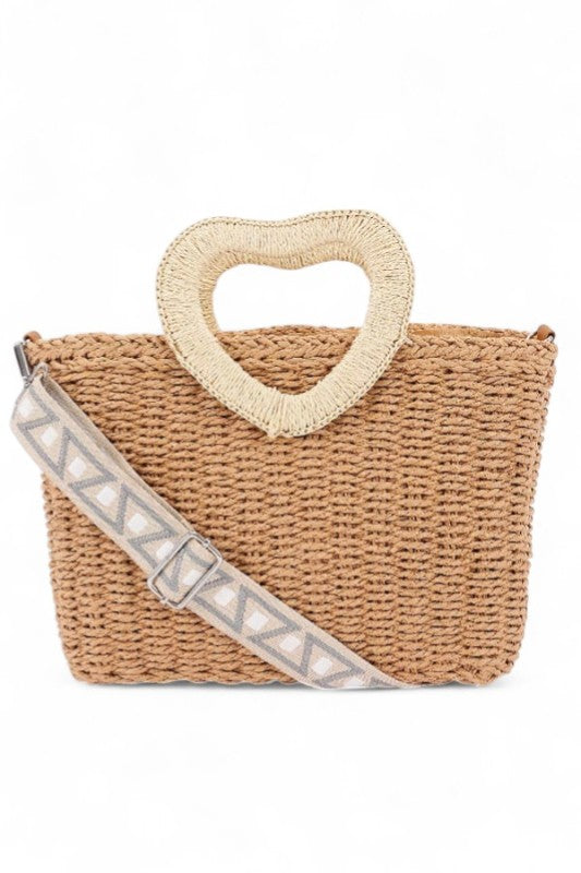 Heart Shape Handle Straw Tote - Premium variable from Tooksie - Just $46.99! Shop now at Tooksie