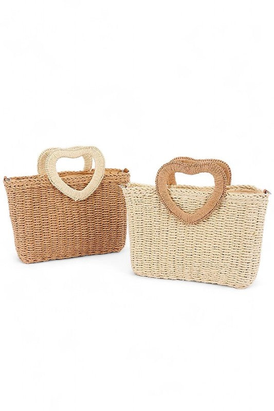 Heart Shape Handle Straw Tote - Premium variable from Tooksie - Just $46.99! Shop now at Tooksie
