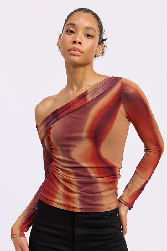 Asymmetrical Off Shoulder Mesh Top - Premium variable from Tooksie - Just $41.99! Shop now at Tooksie