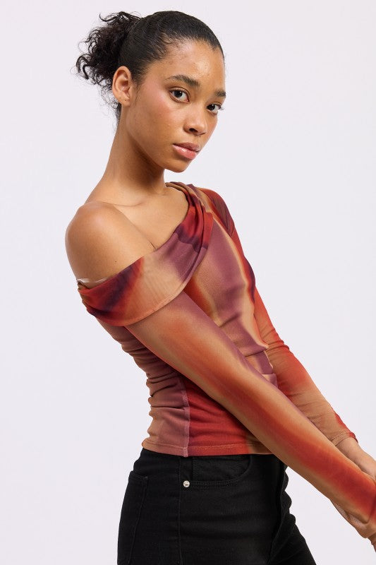 Asymmetrical Off Shoulder Mesh Top - Premium variable from Tooksie - Just $41.99! Shop now at Tooksie