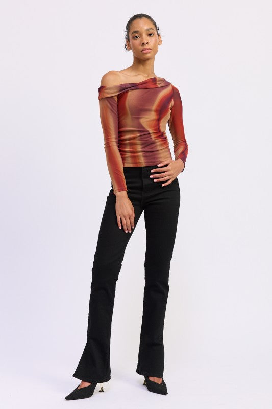 Asymmetrical Off Shoulder Mesh Top - Premium variable from Tooksie - Just $41.99! Shop now at Tooksie