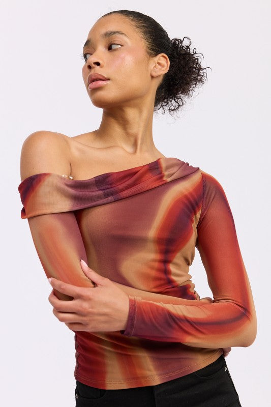 Asymmetrical Off Shoulder Mesh Top - Premium variable from Tooksie - Just $41.99! Shop now at Tooksie