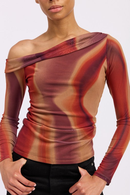 Asymmetrical Off Shoulder Mesh Top - Premium variable from Tooksie - Just $41.99! Shop now at Tooksie