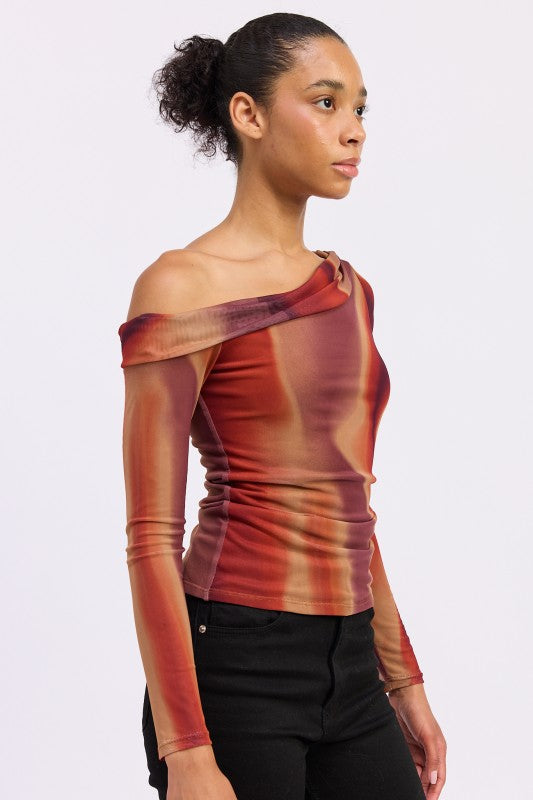 Asymmetrical Off Shoulder Mesh Top - Premium variable from Tooksie - Just $41.99! Shop now at Tooksie
