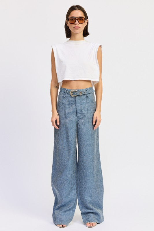 Belted Wide Leg Denim Trousers - Premium variable from Tooksie - Just $65.99! Shop now at Tooksie