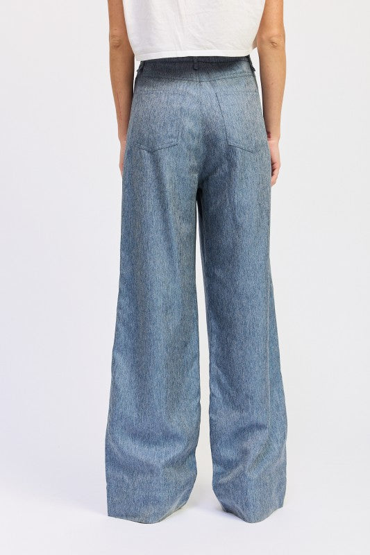 Belted Wide Leg Denim Trousers - Premium variable from Tooksie - Just $65.99! Shop now at Tooksie
