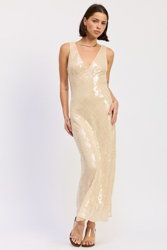 Embellished MIdi Sequin Dress With Open Scoop Back - Premium variable from Tooksie - Just $92.99! Shop now at Tooksie