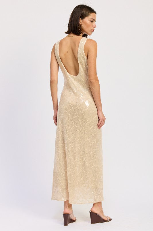 Embellished MIdi Sequin Dress With Open Scoop Back - Premium variable from Tooksie - Just $92.99! Shop now at Tooksie